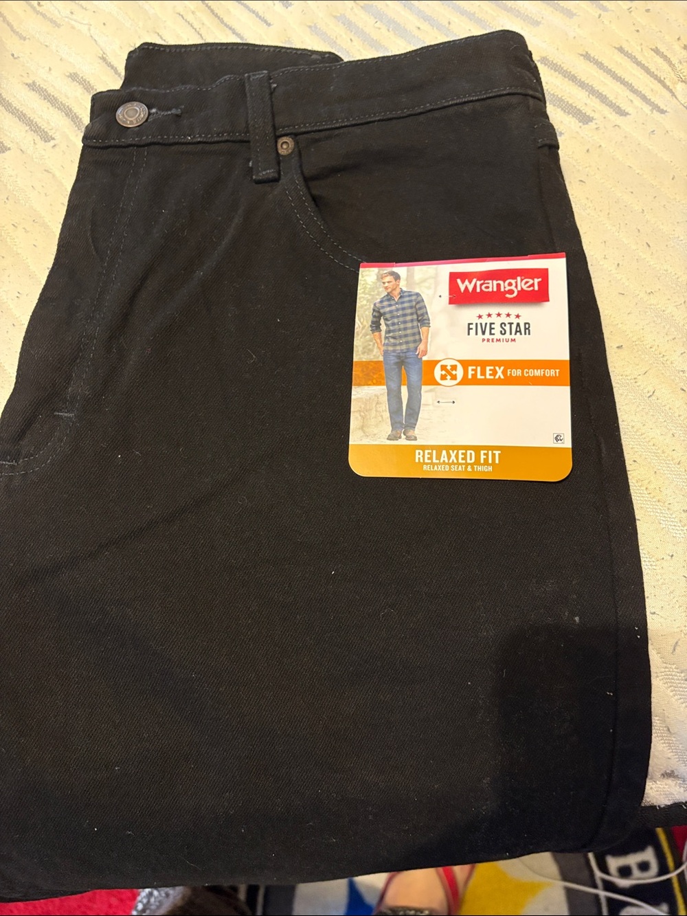 NEW Mens Wrangler Black Relaxed Fit Five Star Jeans